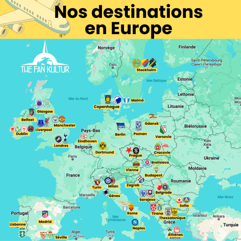 carte des destinations The Fan Kultur voyage foot Europe